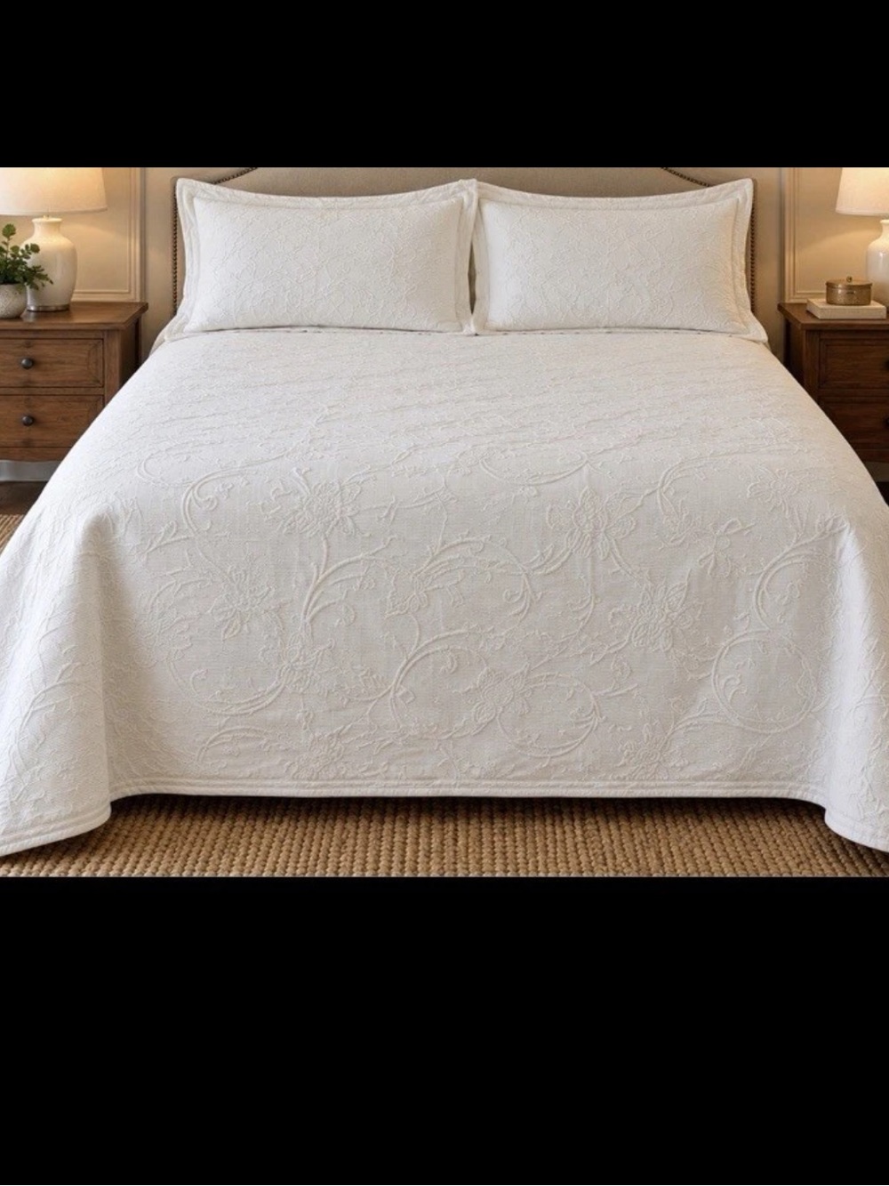Lands End Home Matelasse Coverlet Queen Ivory Heavy Cotton Turkey + 2 Shams